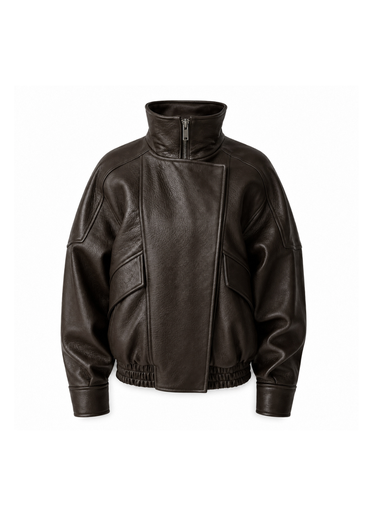 Brown Vintage Leather Relaxed Bomber Jacket