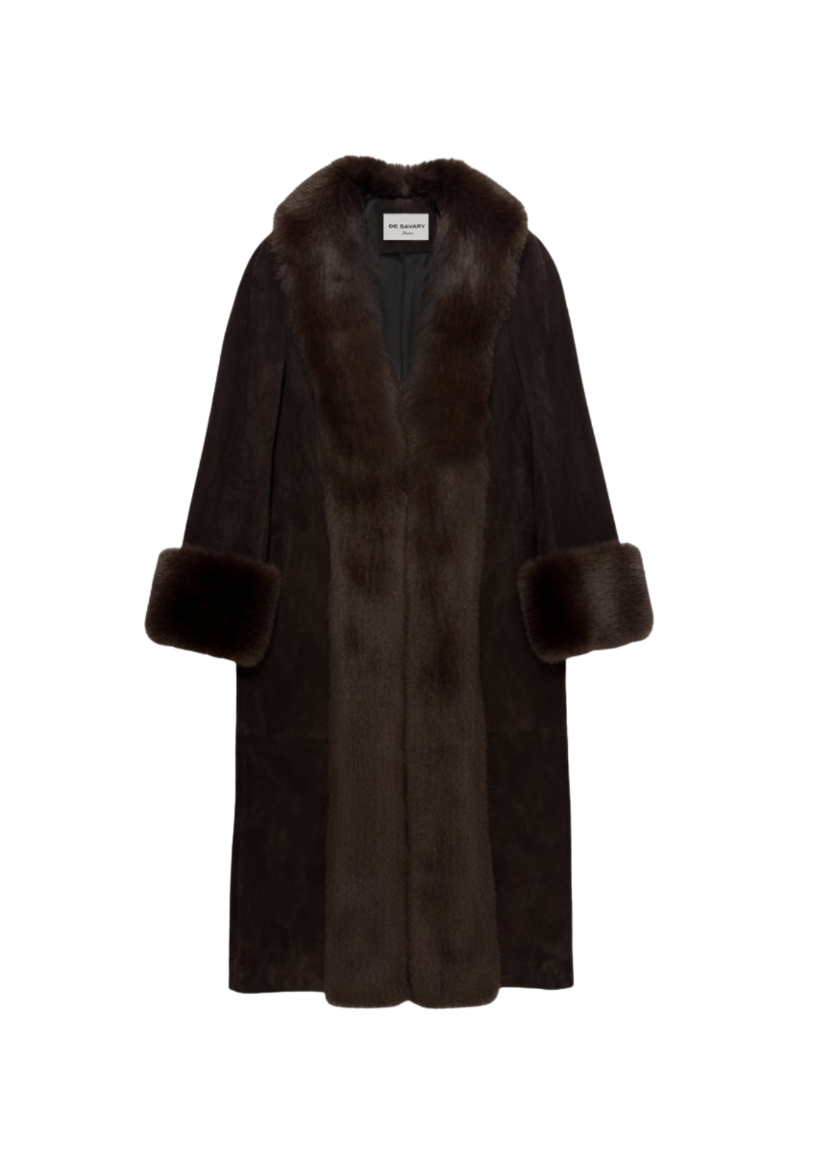 Espresso Suede Faux Fur Trim Maxi Coat – de Savary International