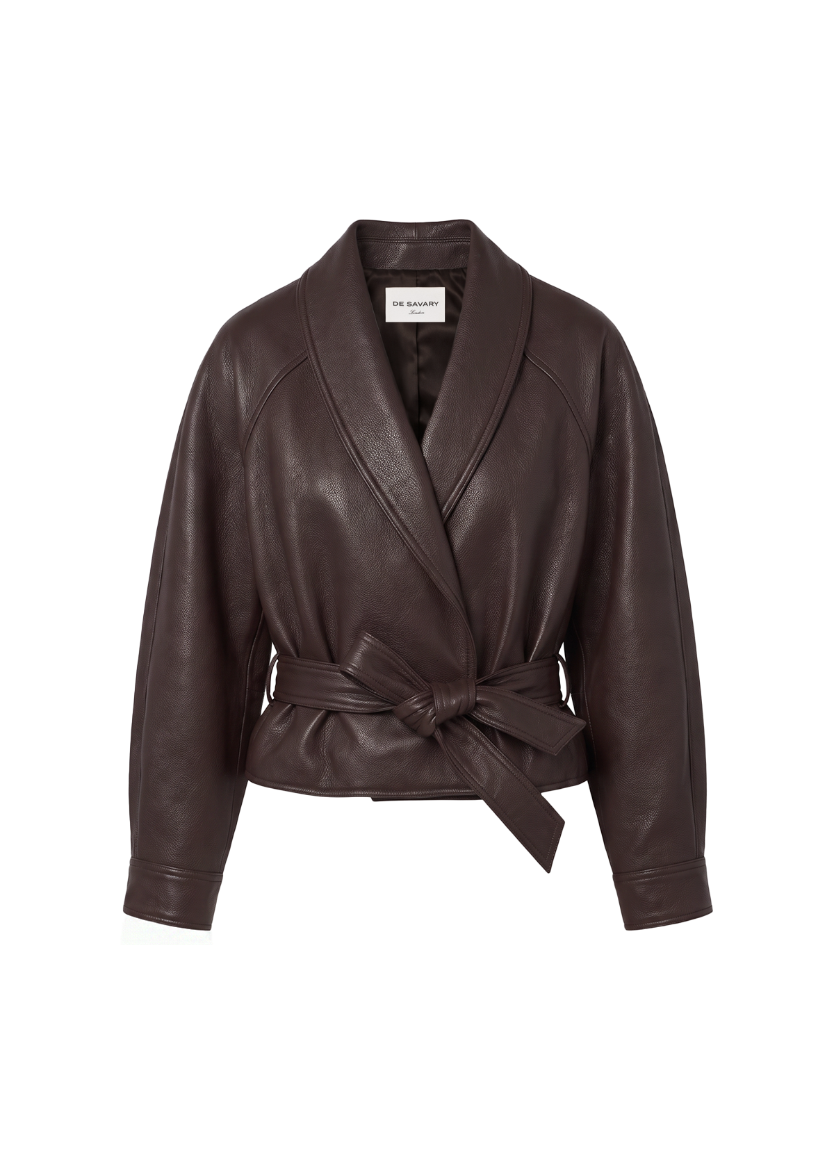 Brown Leather Shawl Collar Jacket