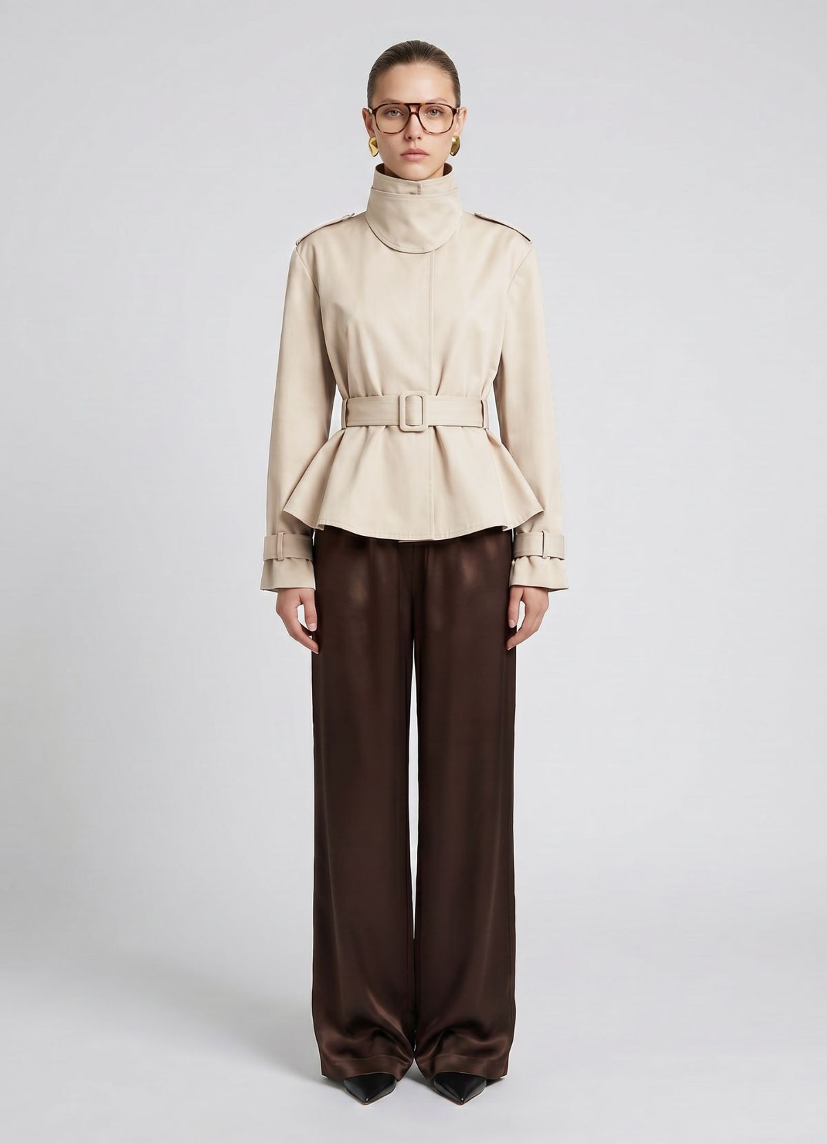 Cotton Peplum Trench Jacket