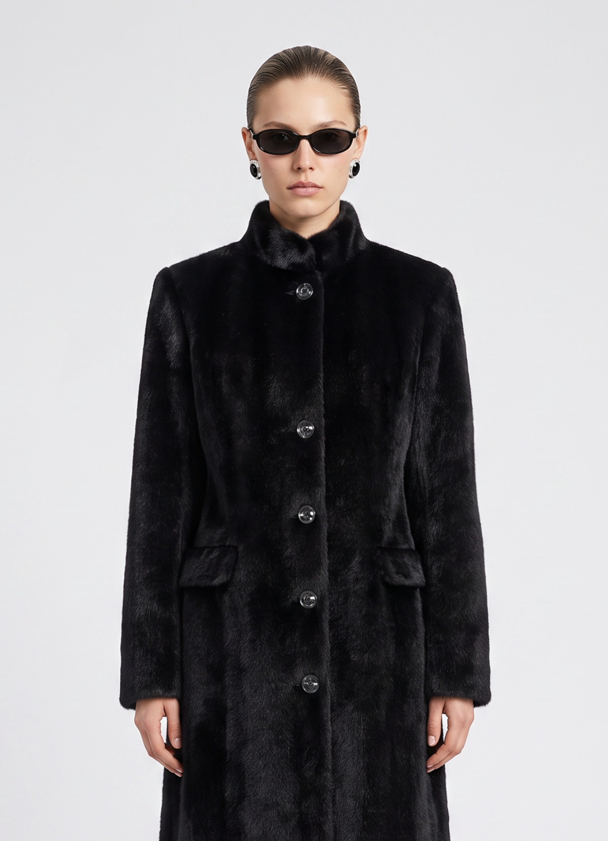 Black Faux Pony Hair Trench Coat
