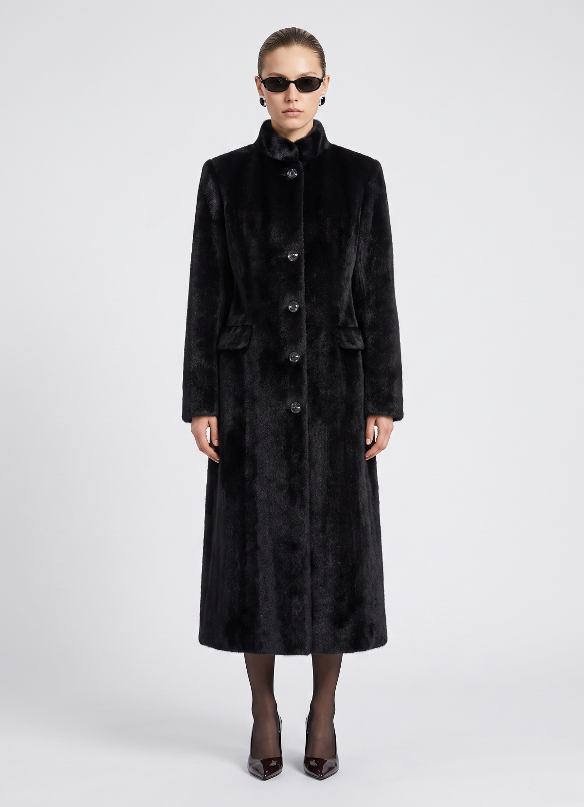 Black Faux Pony Hair Trench Coat
