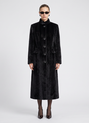 Black Faux Pony Hair Trench Coat