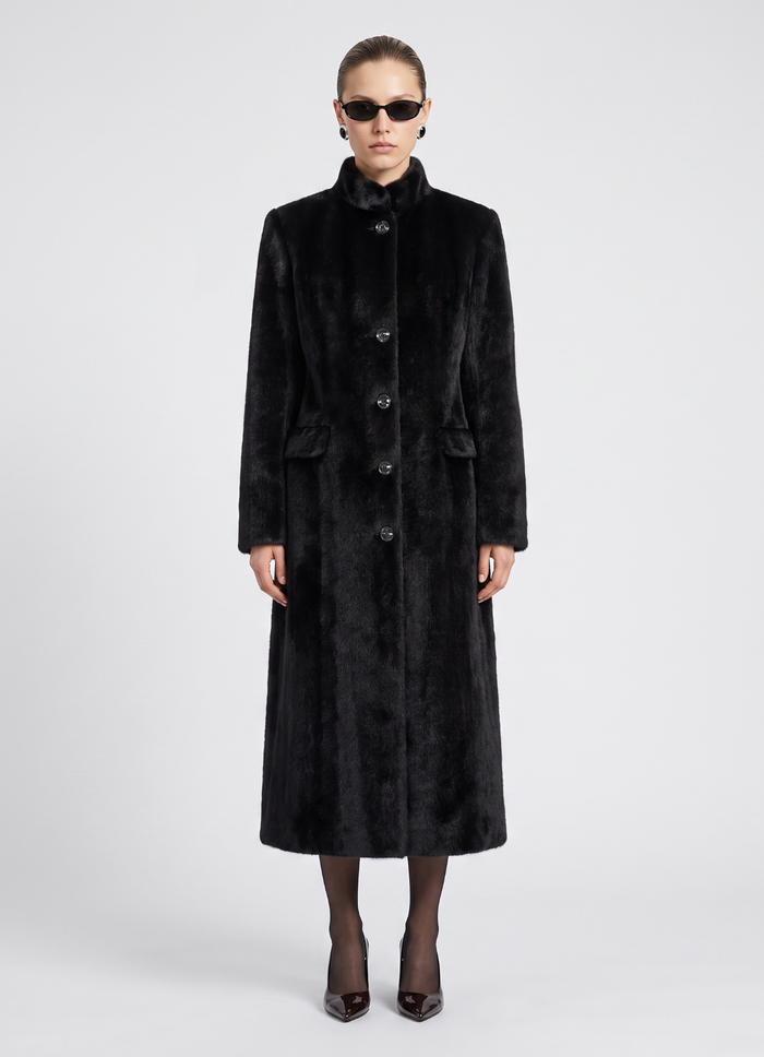 Black Faux Pony Hair Trench Coat