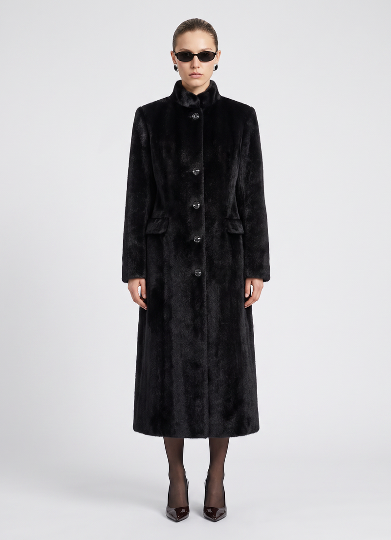 Black Faux Pony Hair Trench Coat