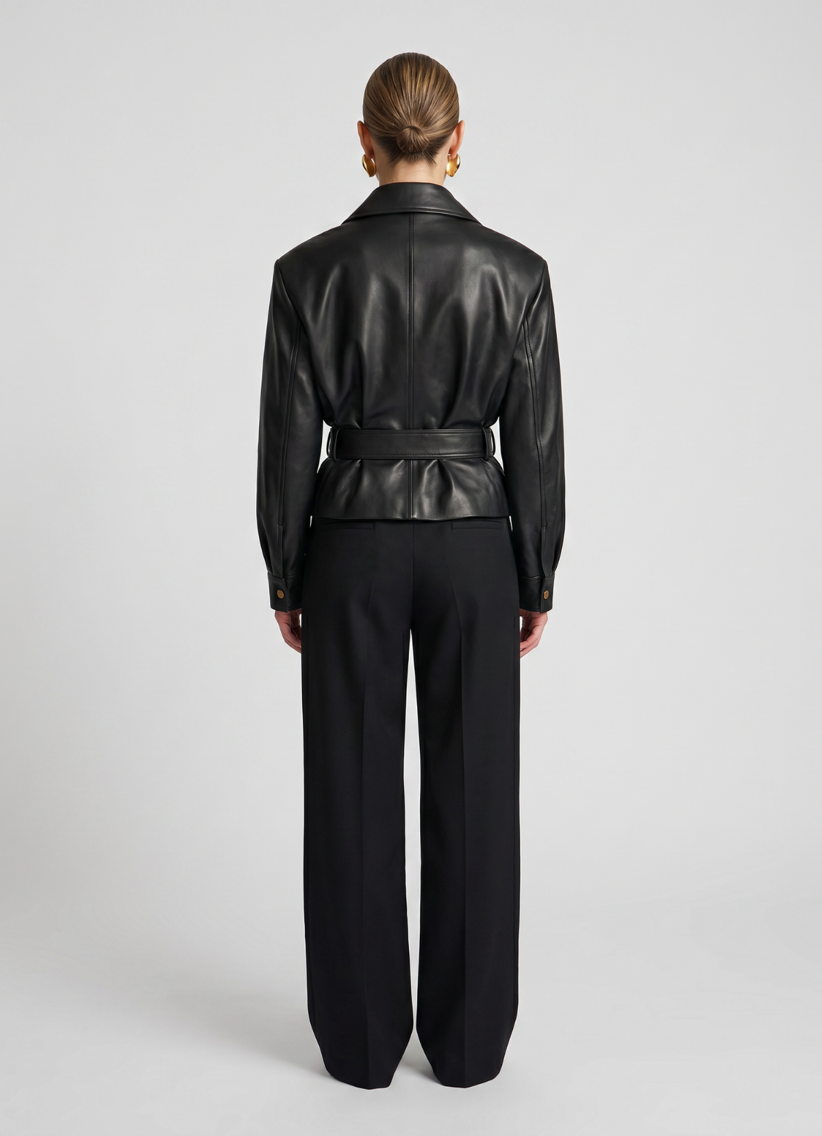 Black Leather Belted Jacket