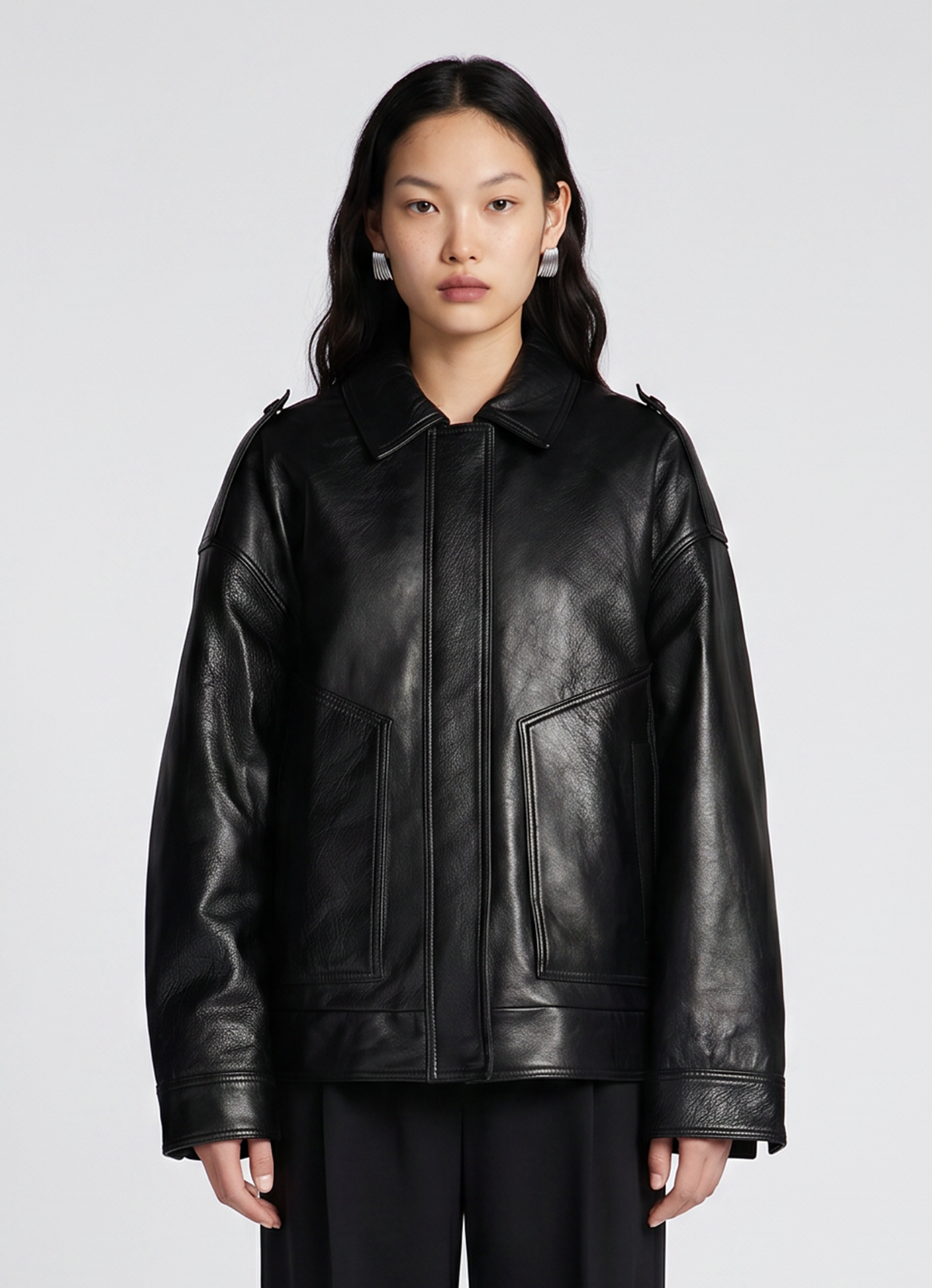 Black Vintage Leather Bomber Jacket