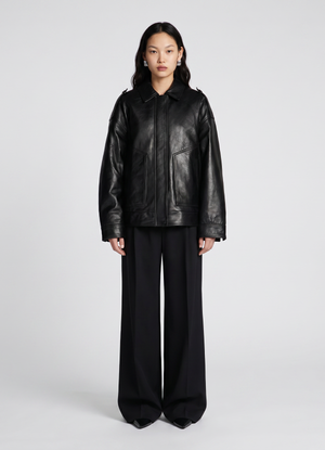 Black Vintage Leather Bomber Jacket