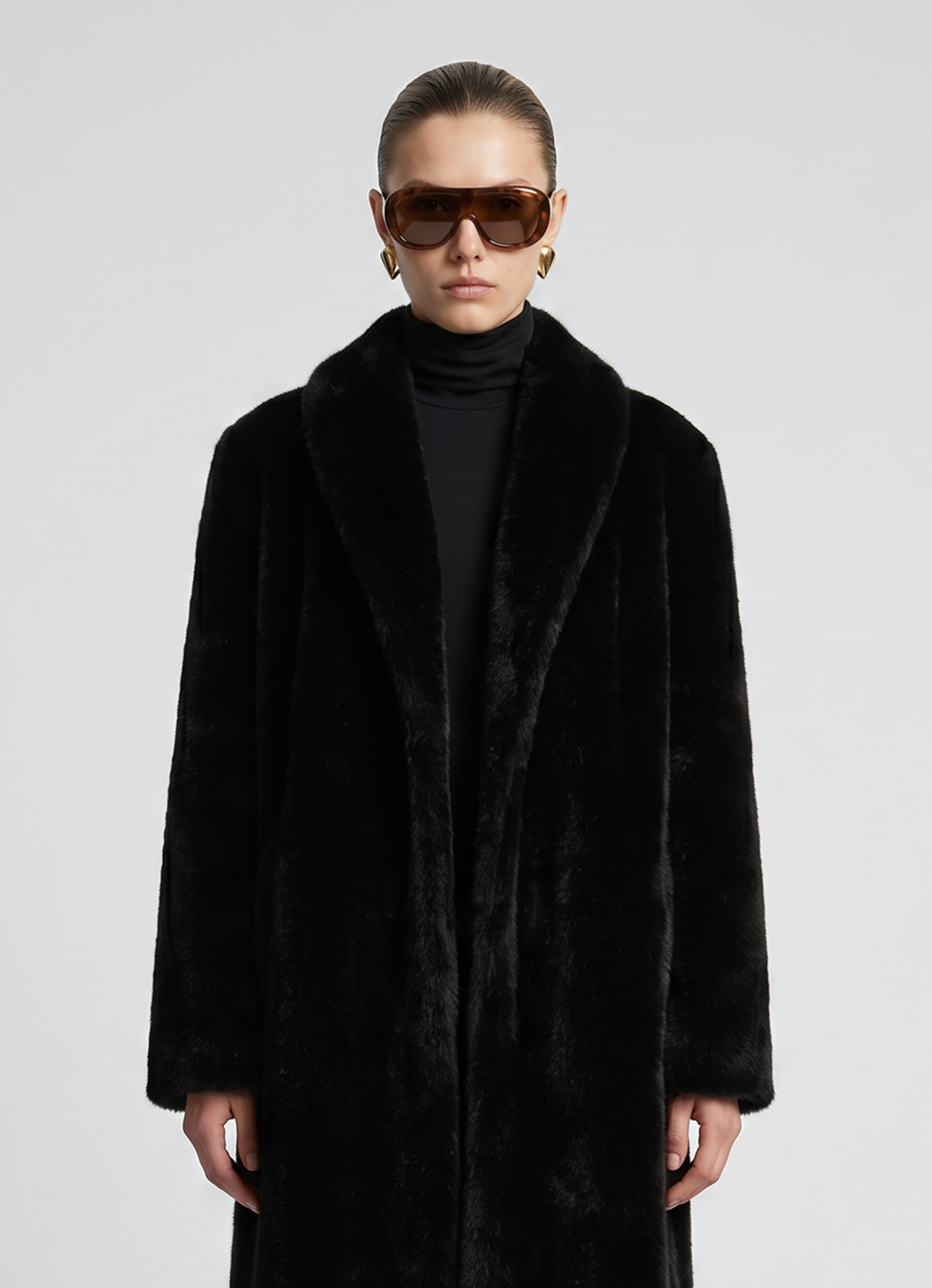 Black Maxi Faux Fur Coat