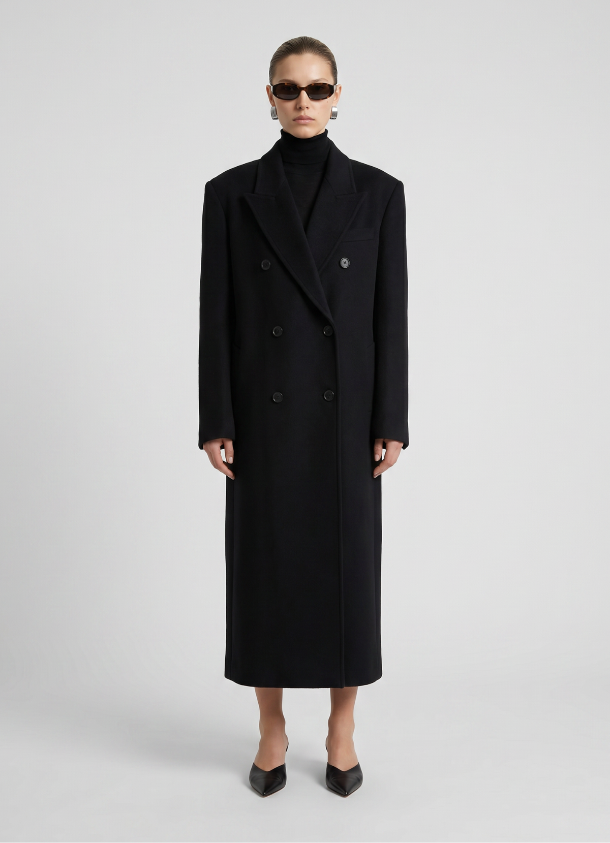 Black Wool Straight Trench Coat