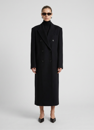 Black Wool Straight Trench Coat