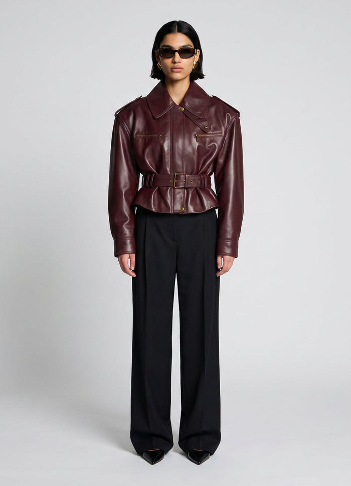 Burgundy Leather Cropped Jacket