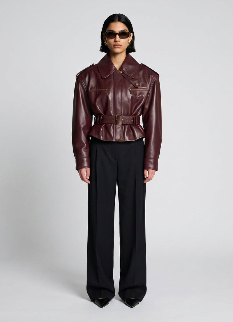 Burgundy Leather Cropped Jacket