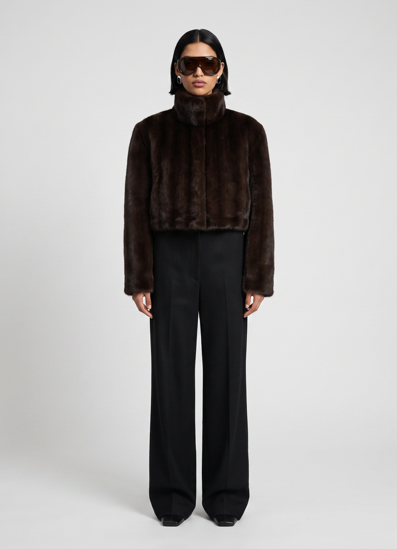 Brown Vintage Faux Fur Cropped Jacket
