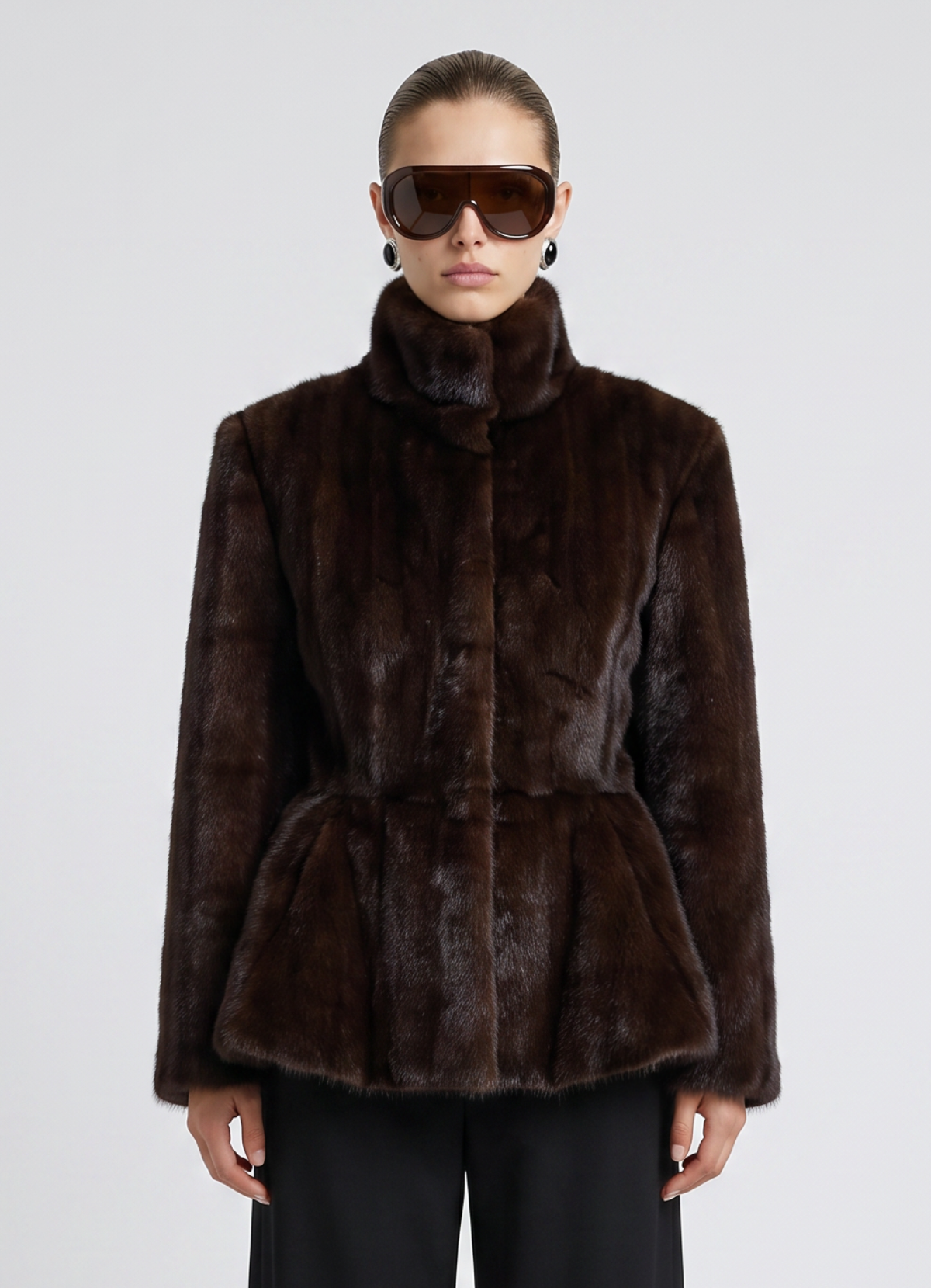 Brown Vintage Faux Fur Peplum Jacket