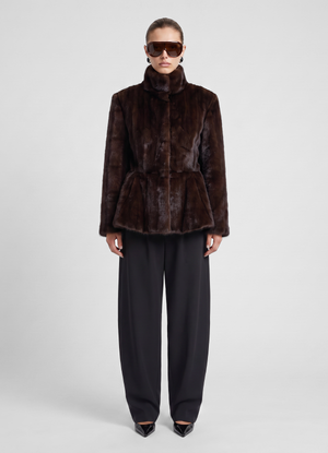 Brown Vintage Faux Fur Peplum Jacket