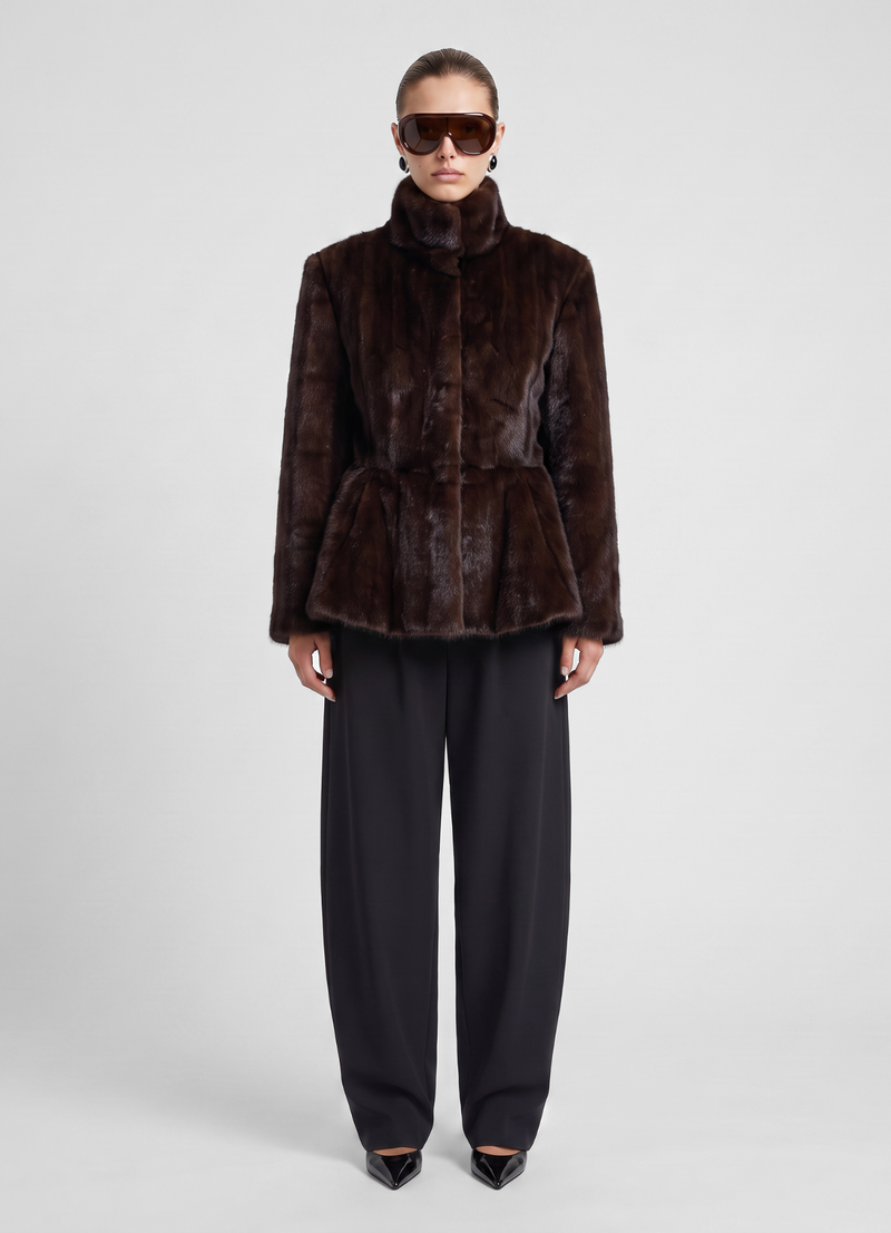 Brown Vintage Faux Fur Peplum Jacket
