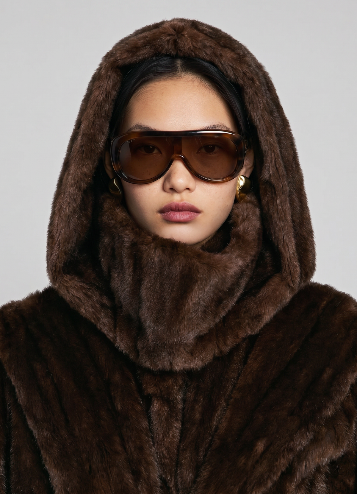Brown Vintage Faux Fur Hood