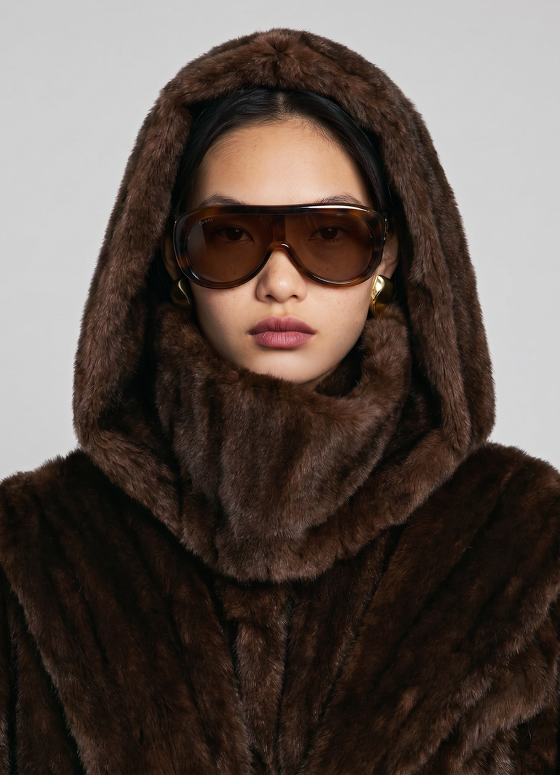 Brown Vintage Faux Fur Hood