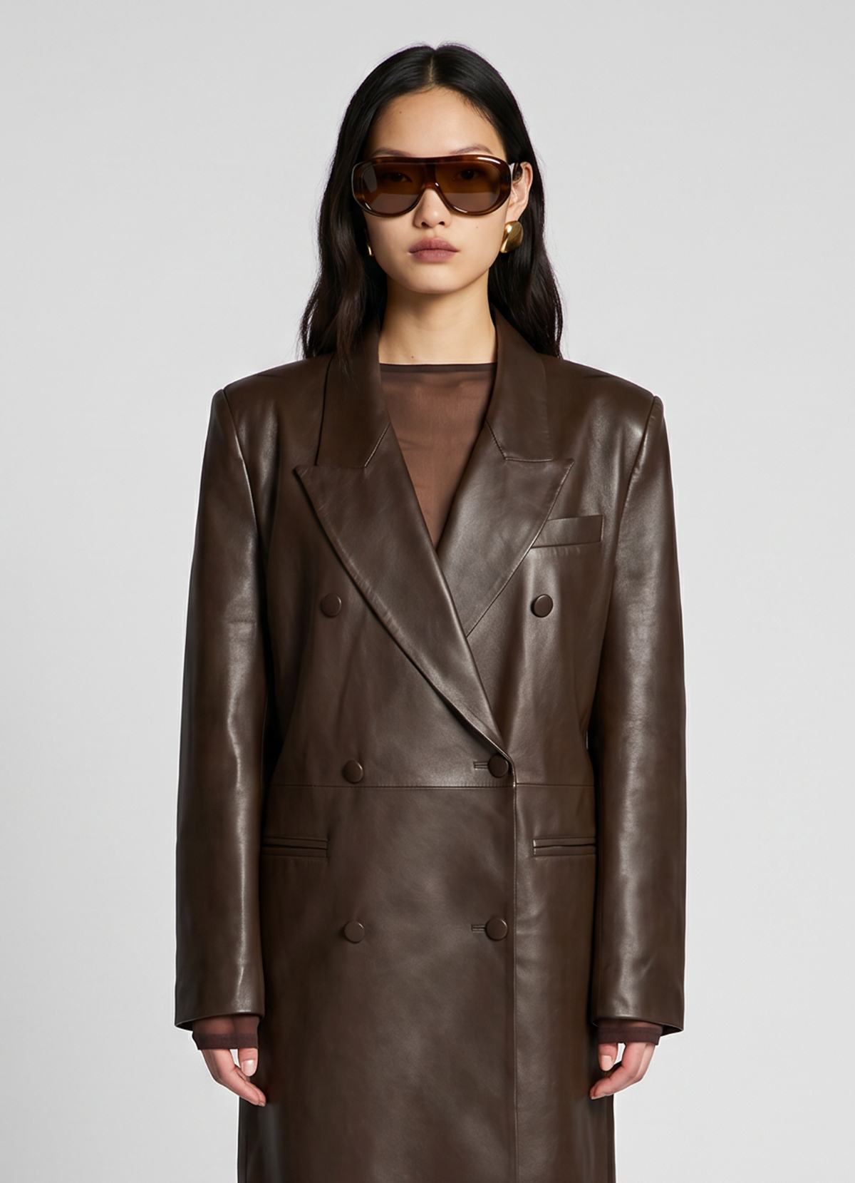 Brown Leather Trench Coat