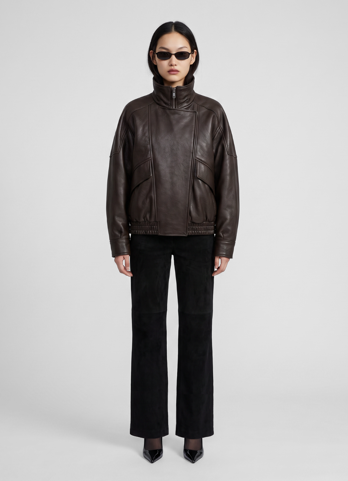 Brown Vintage Leather Relaxed Bomber Jacket