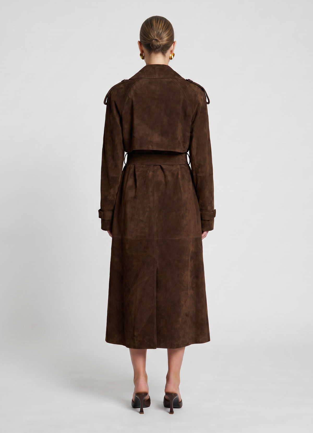 Petite Brown Suede Trench Coat