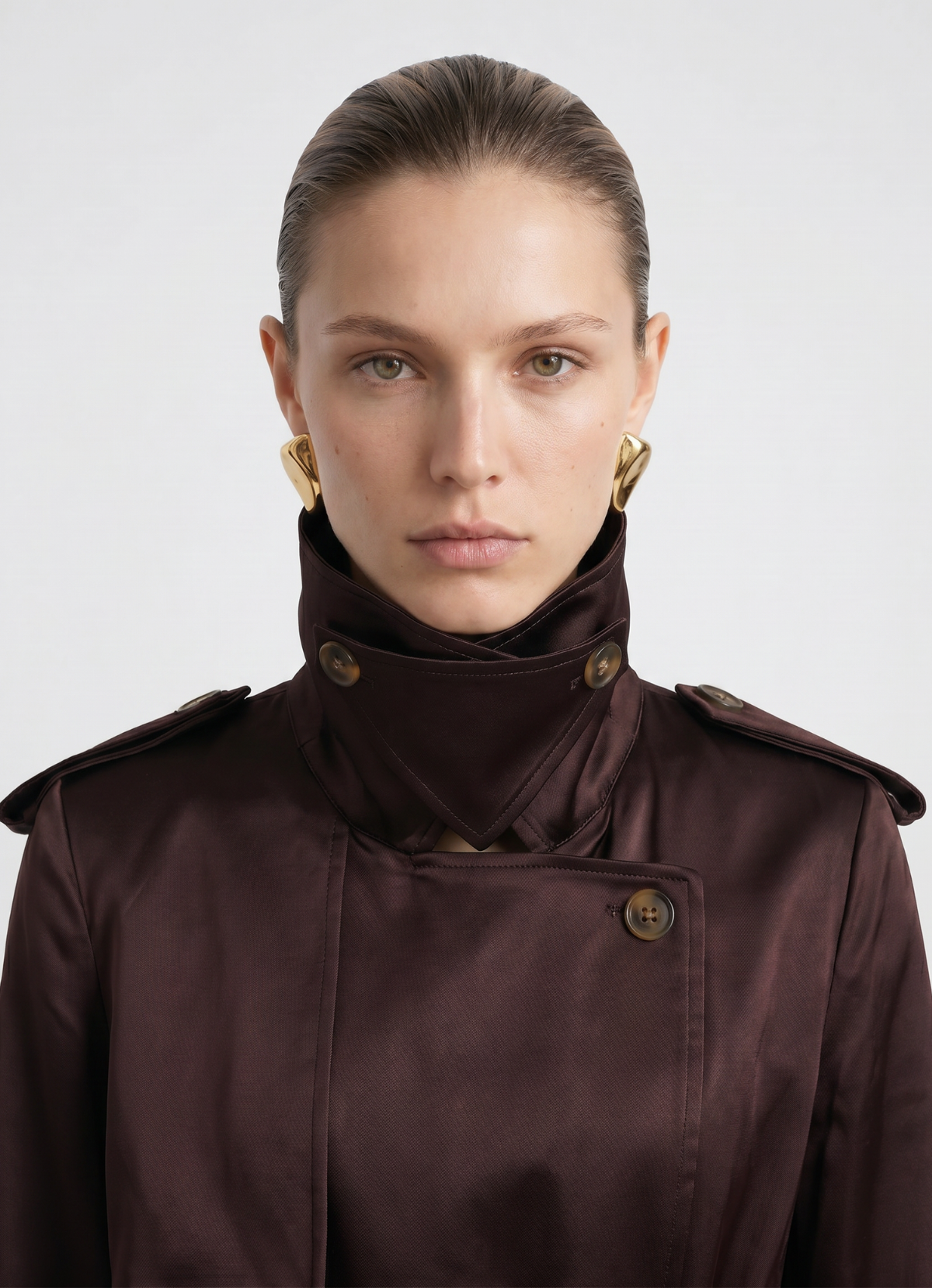 Chocolate Satin Trench Coat