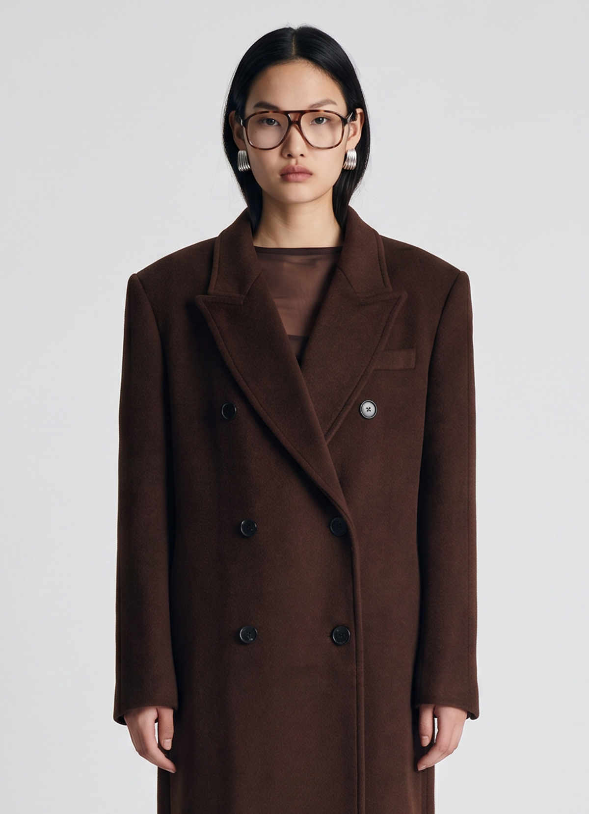 Brown Wool Straight Trench Coat