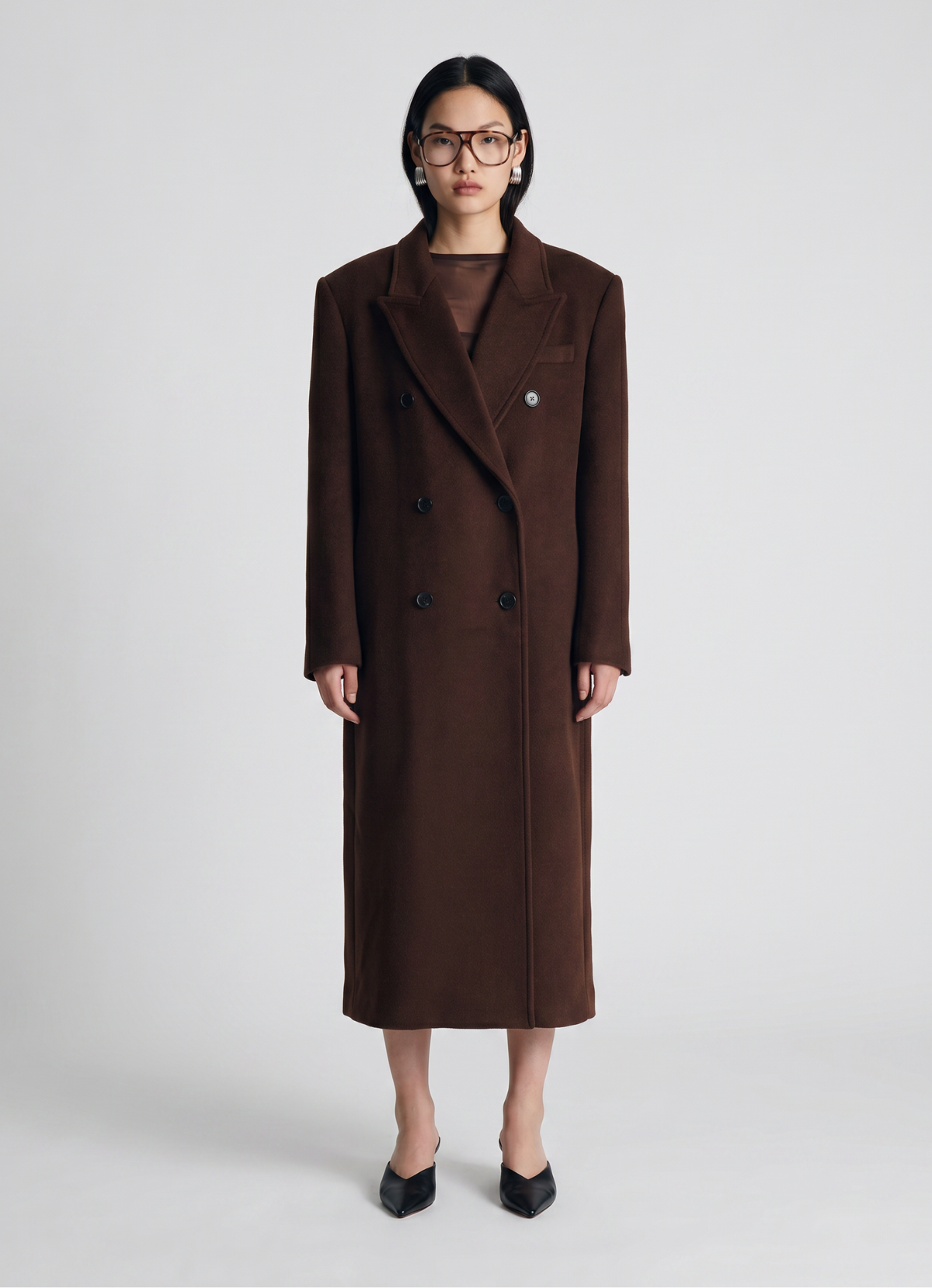 Brown Wool Straight Trench Coat