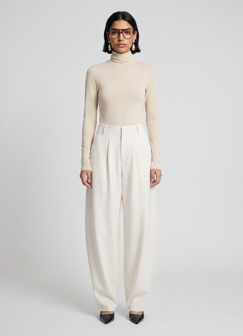 Cream Wool Barrel Leg Trousers