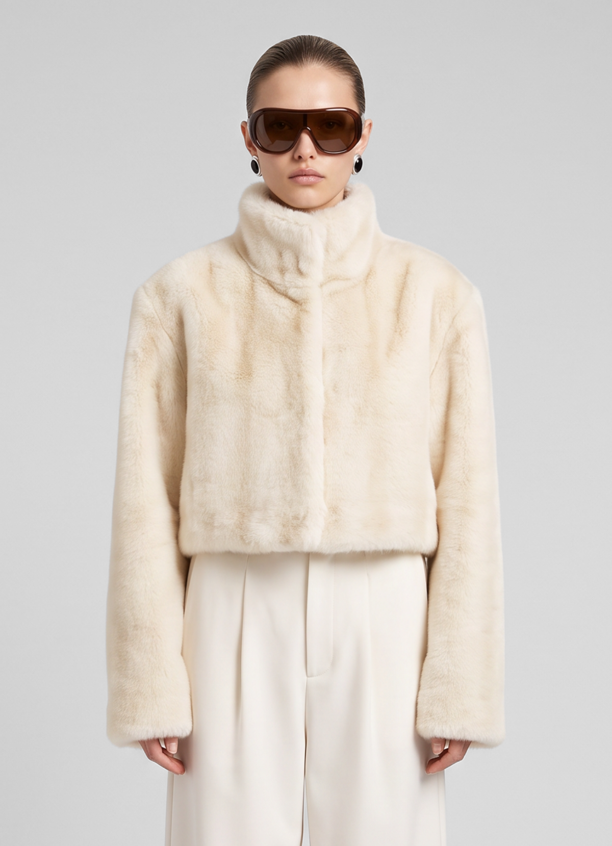 Cream Vintage Faux Fur Cropped Jacket