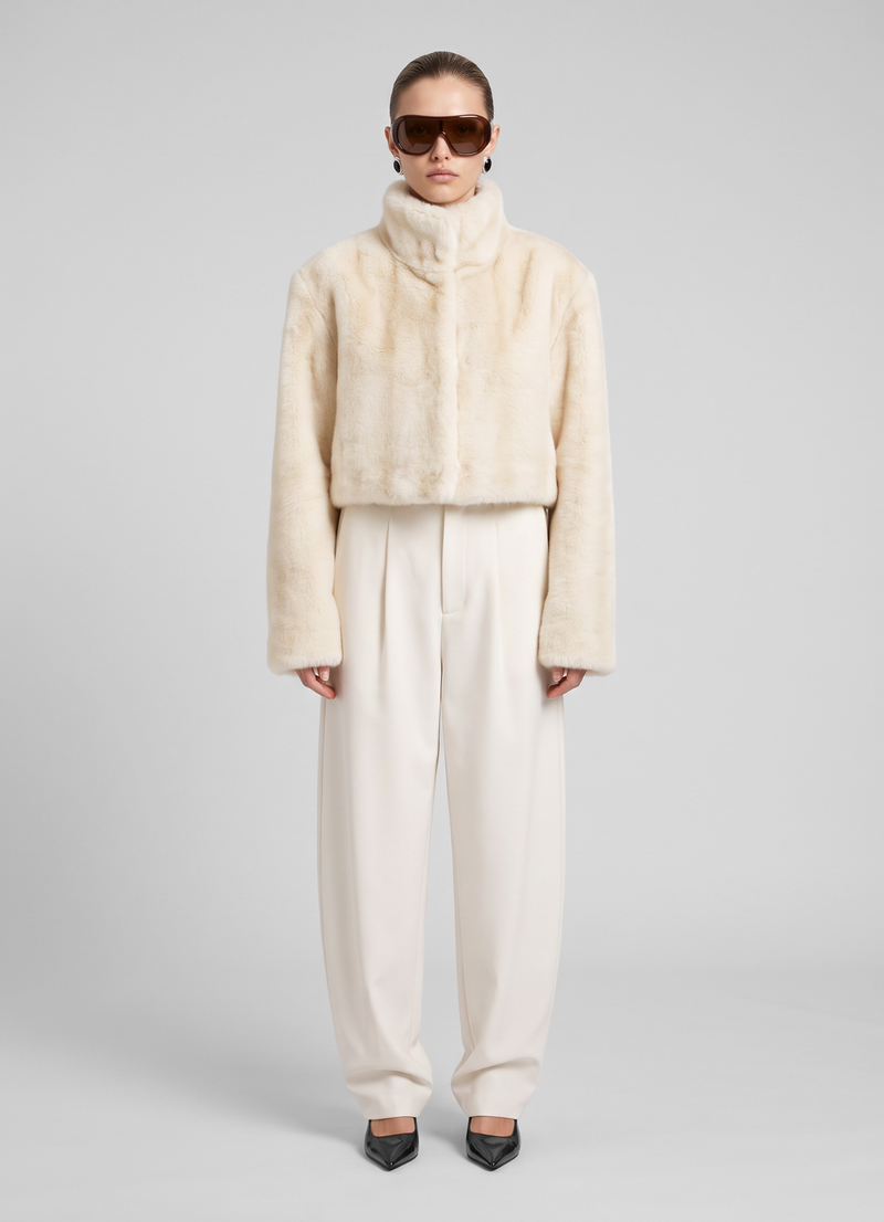 Cream Vintage Faux Fur Cropped Jacket