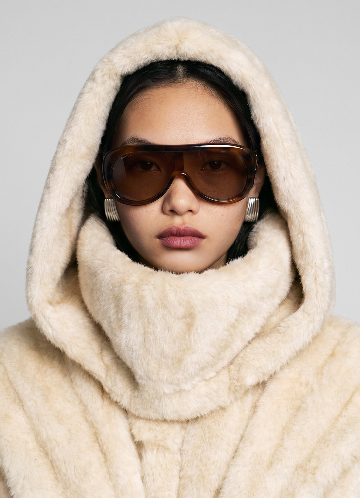 Cream Vintage Faux Fur Hood