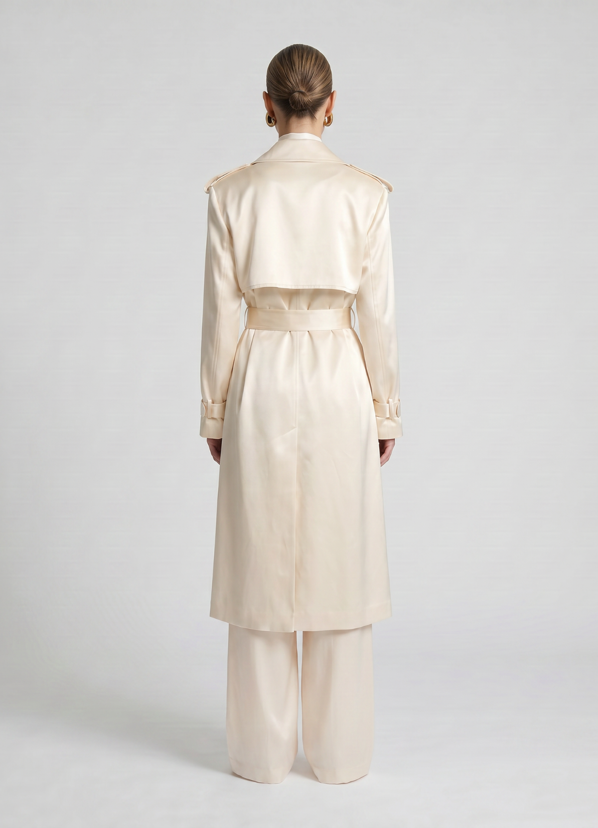 Ivory Satin Trench Coat