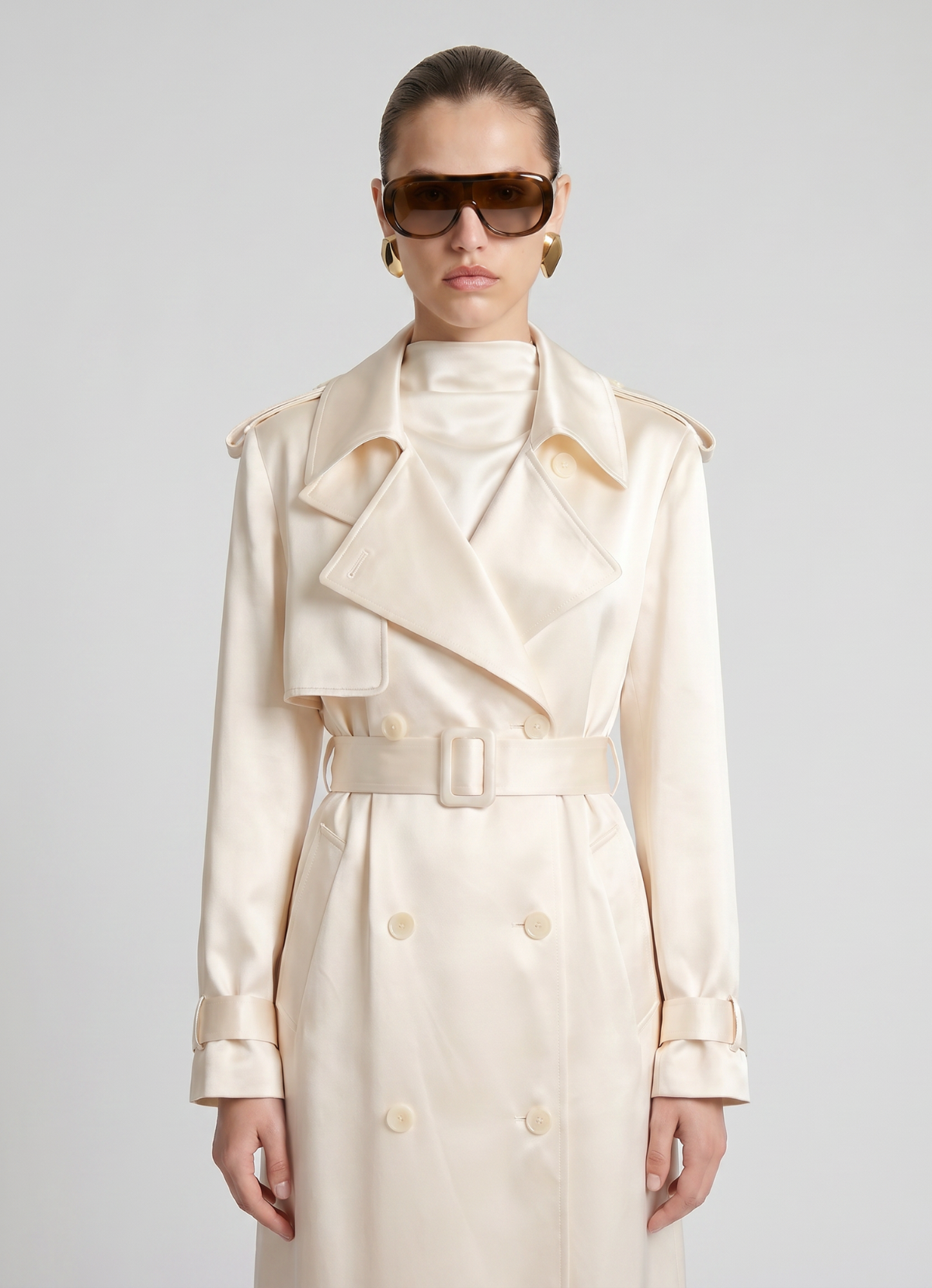 Ivory Satin Trench Coat