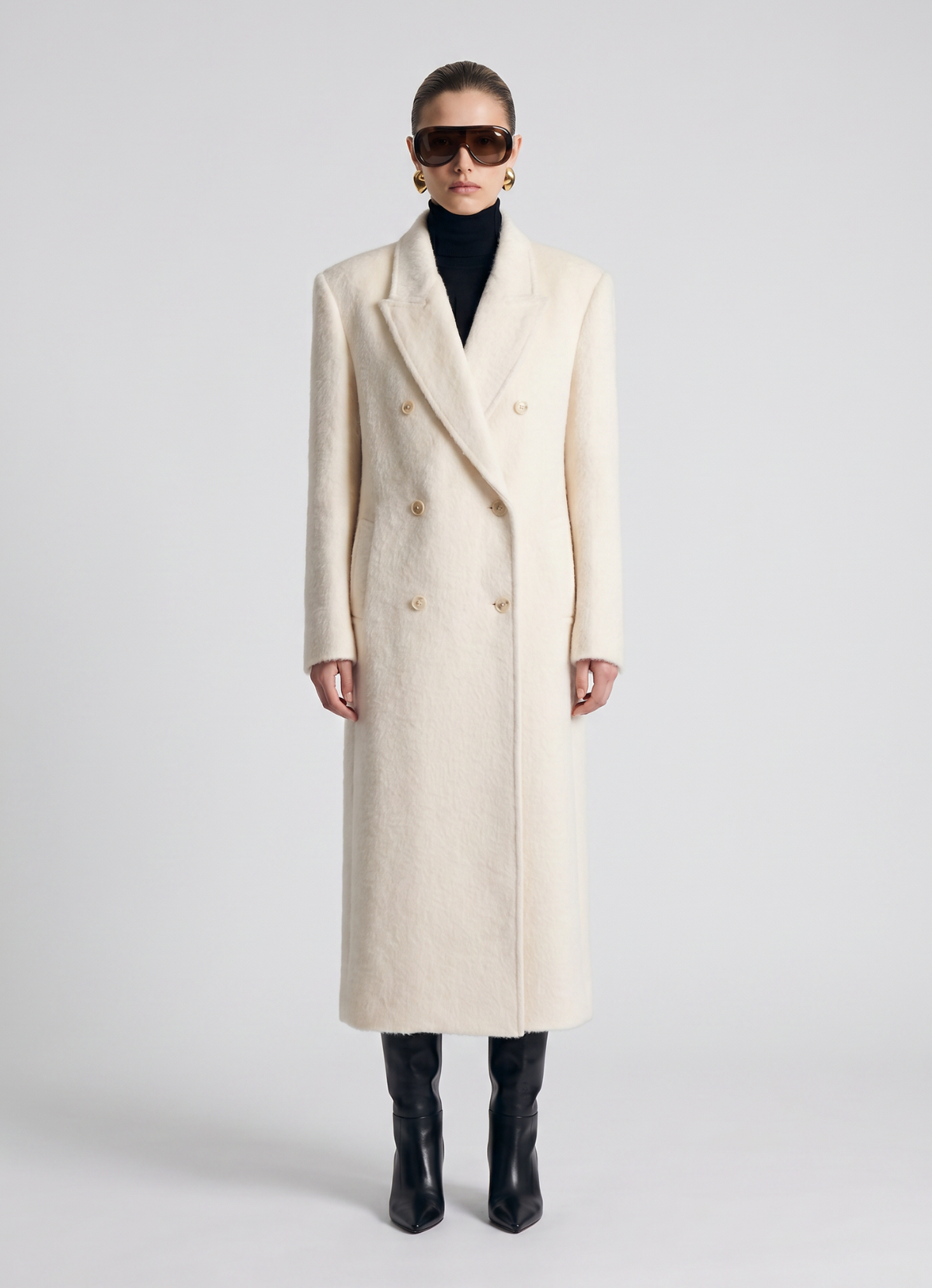 Cream Brushed Wool Trench Coat