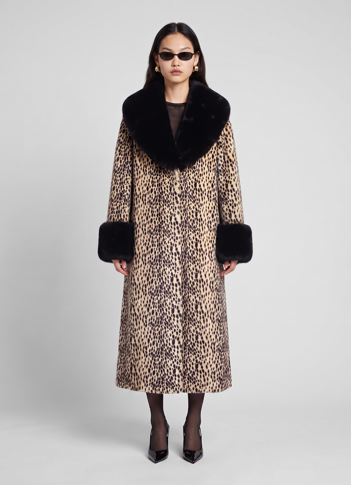 Dalmatian Faux Pony Hair Fur Trim Maxi Coat