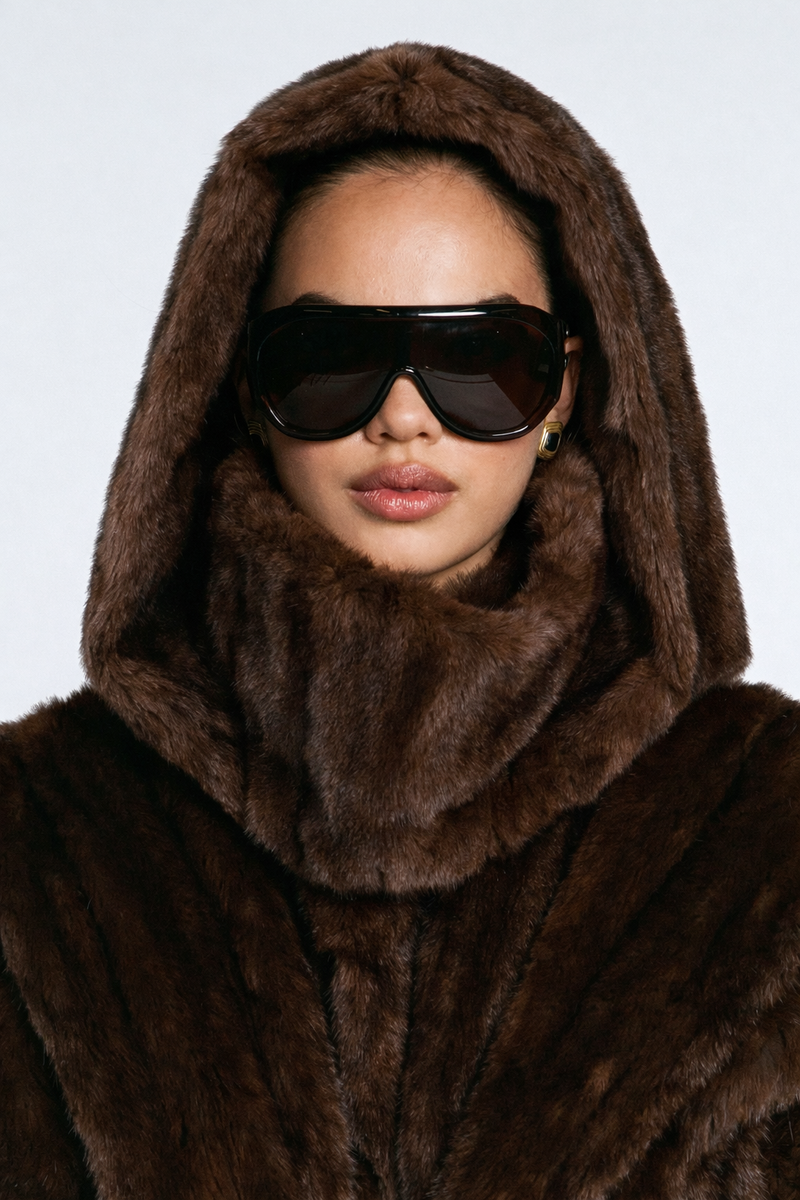 Brown Vintage Faux Fur Hood