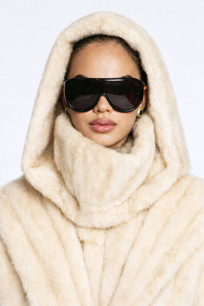Cream Vintage Faux Fur Hood