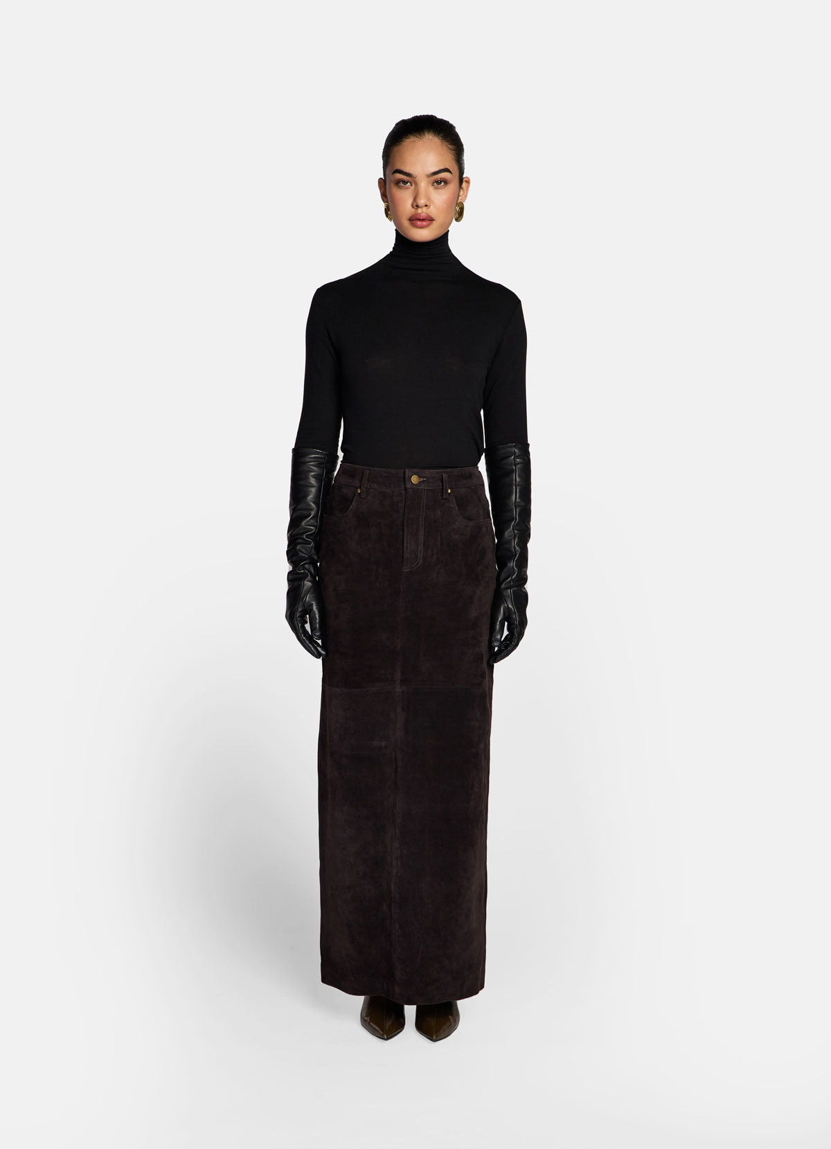 Espresso Suede Maxi Skirt