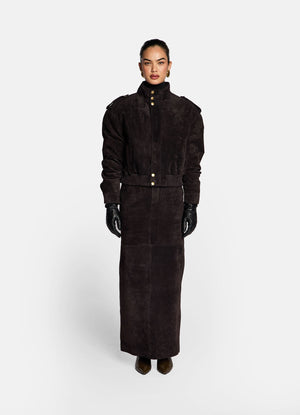 Espresso Suede Cropped Bomber Jacket