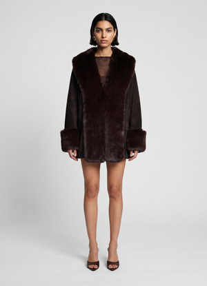 Espresso Suede Faux Fur Trim Coat