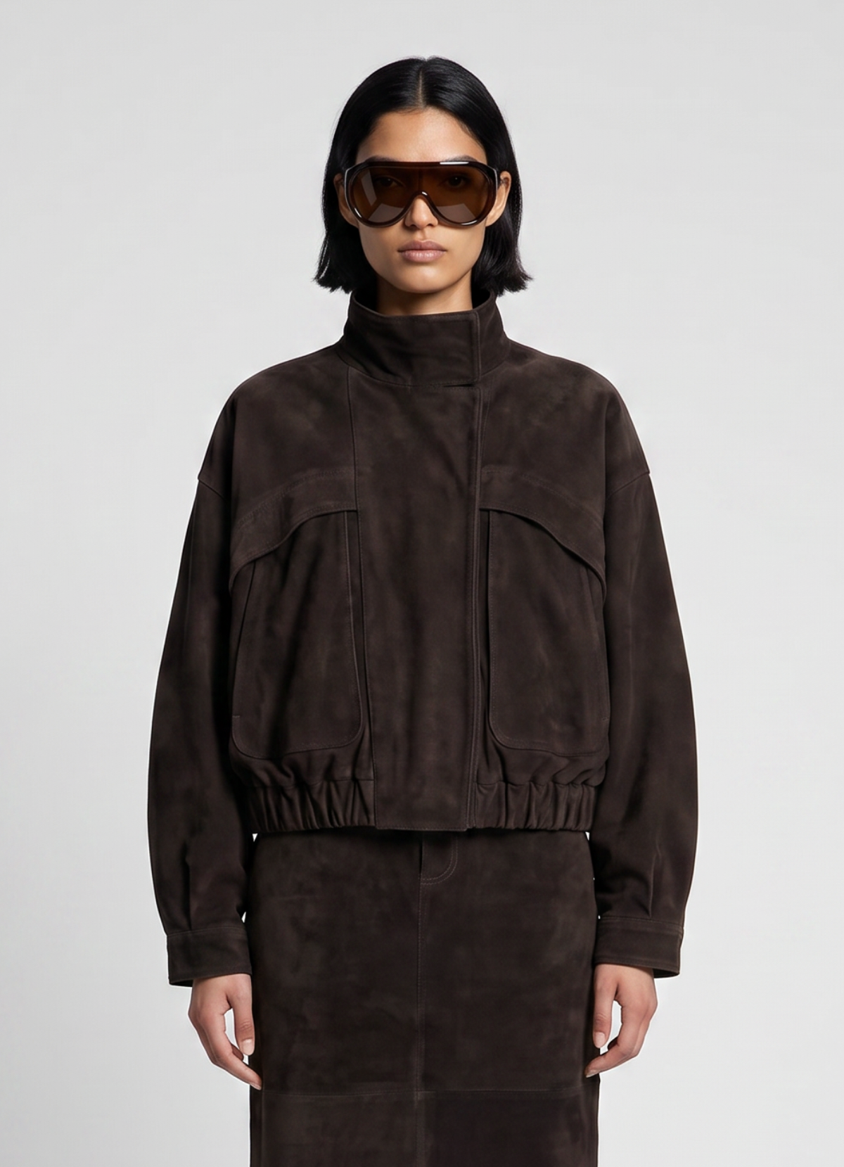Espresso Suede Relaxed Bomber Jacket