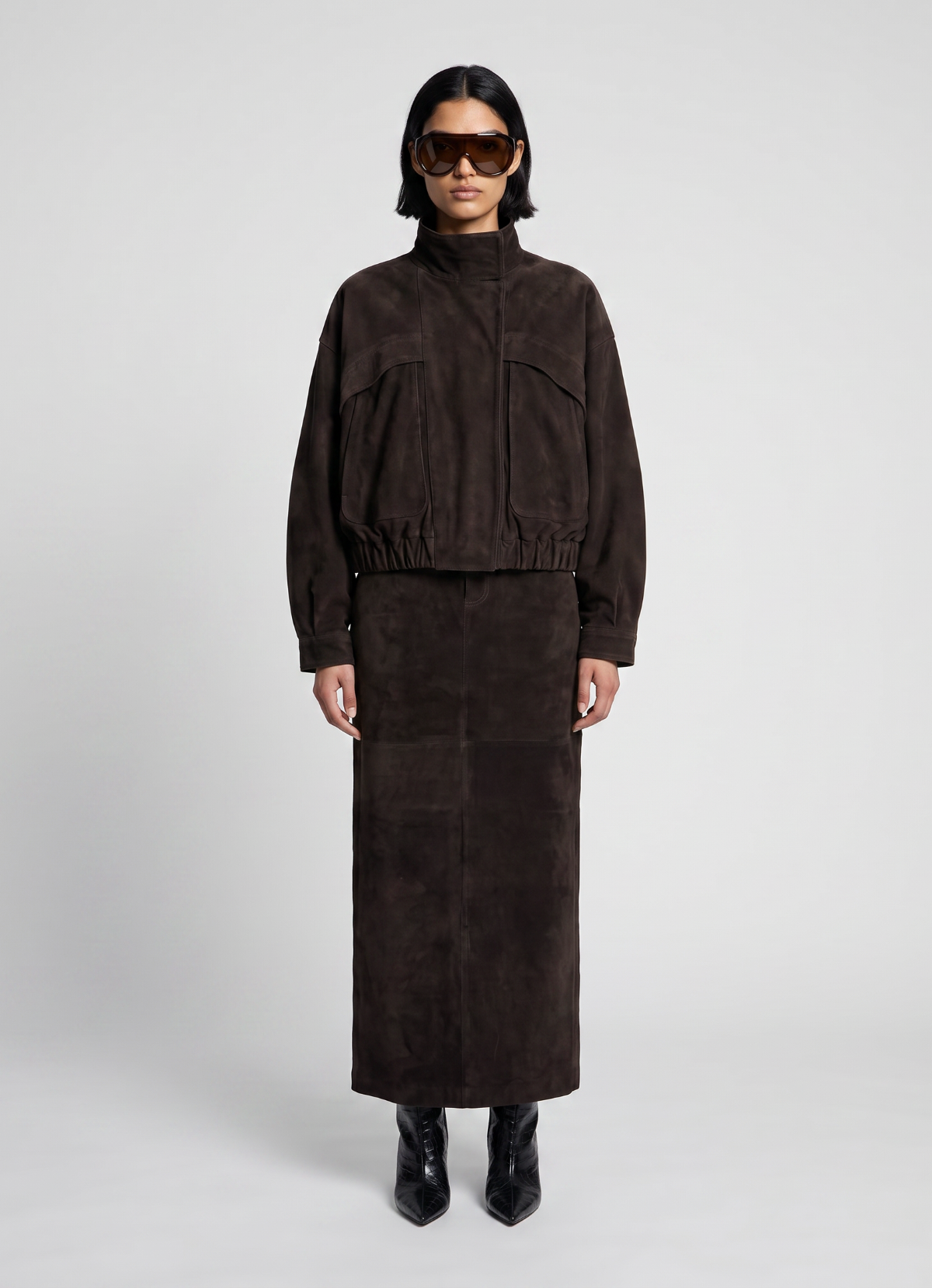 Espresso Suede Relaxed Bomber Jacket