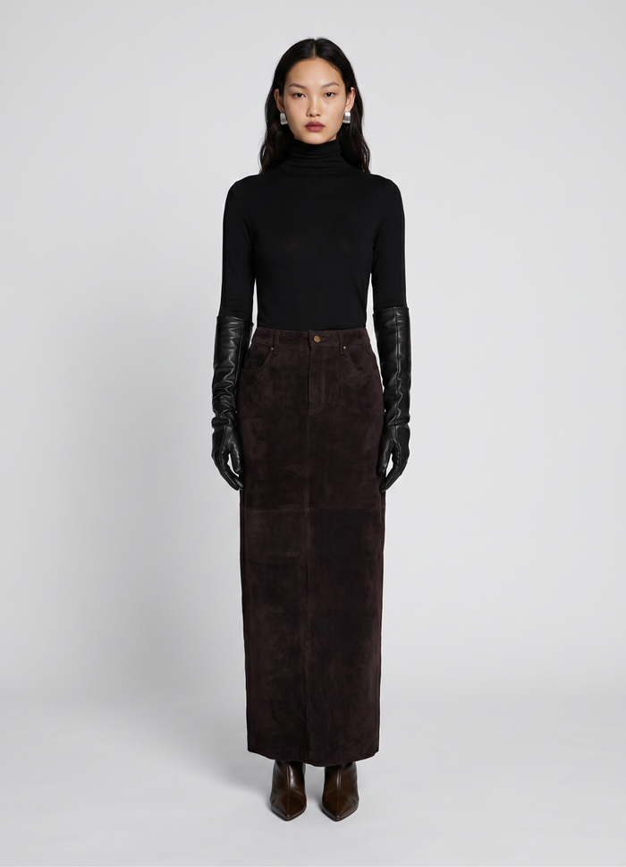 Espresso Suede Maxi Skirt
