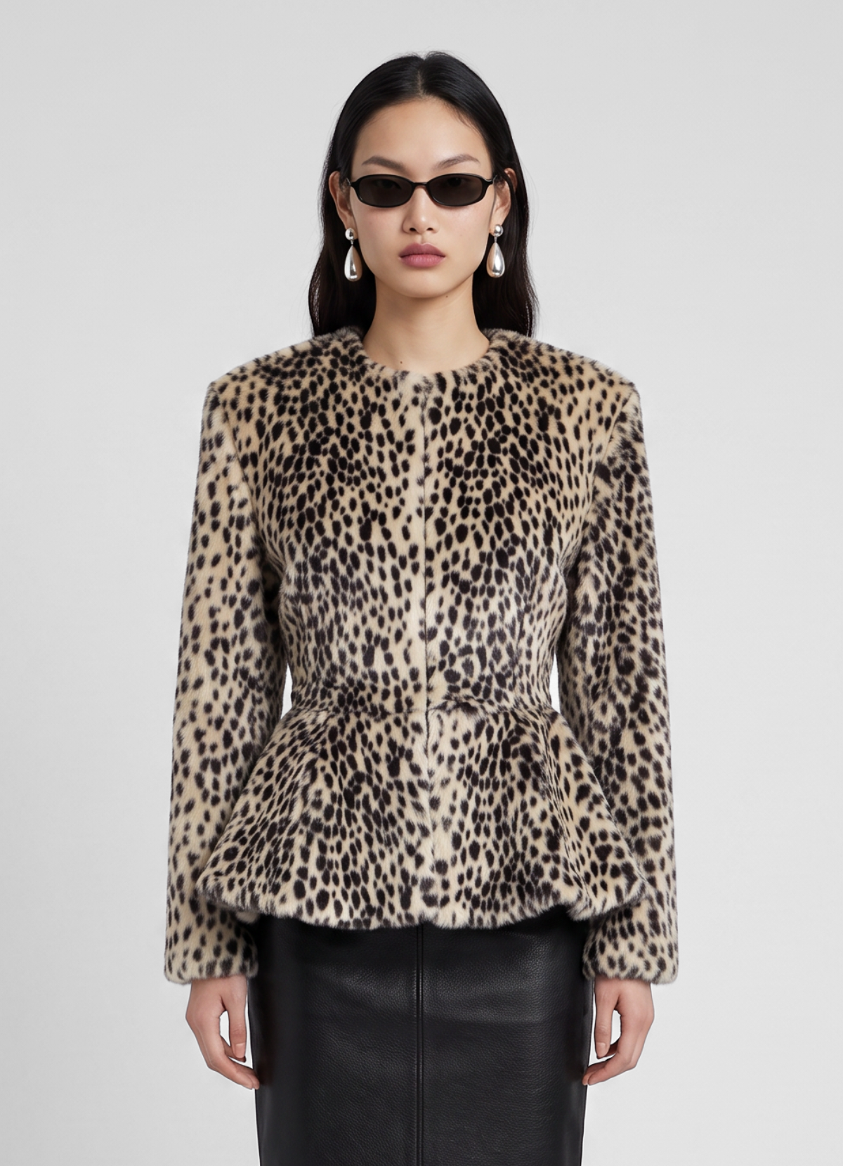 Dalmatian Faux Pony Hair Peplum Jacket