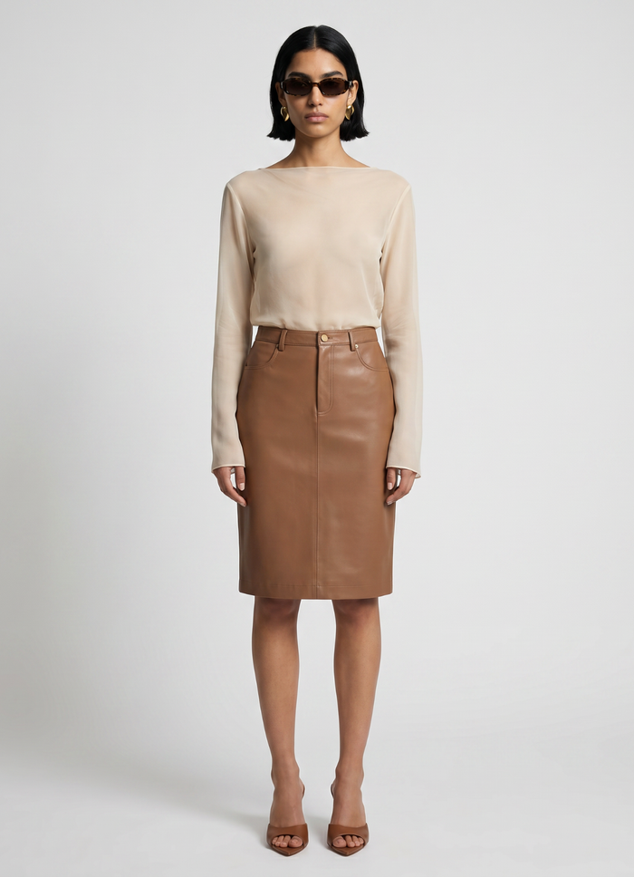 Mocha Leather Pencil Skirt
