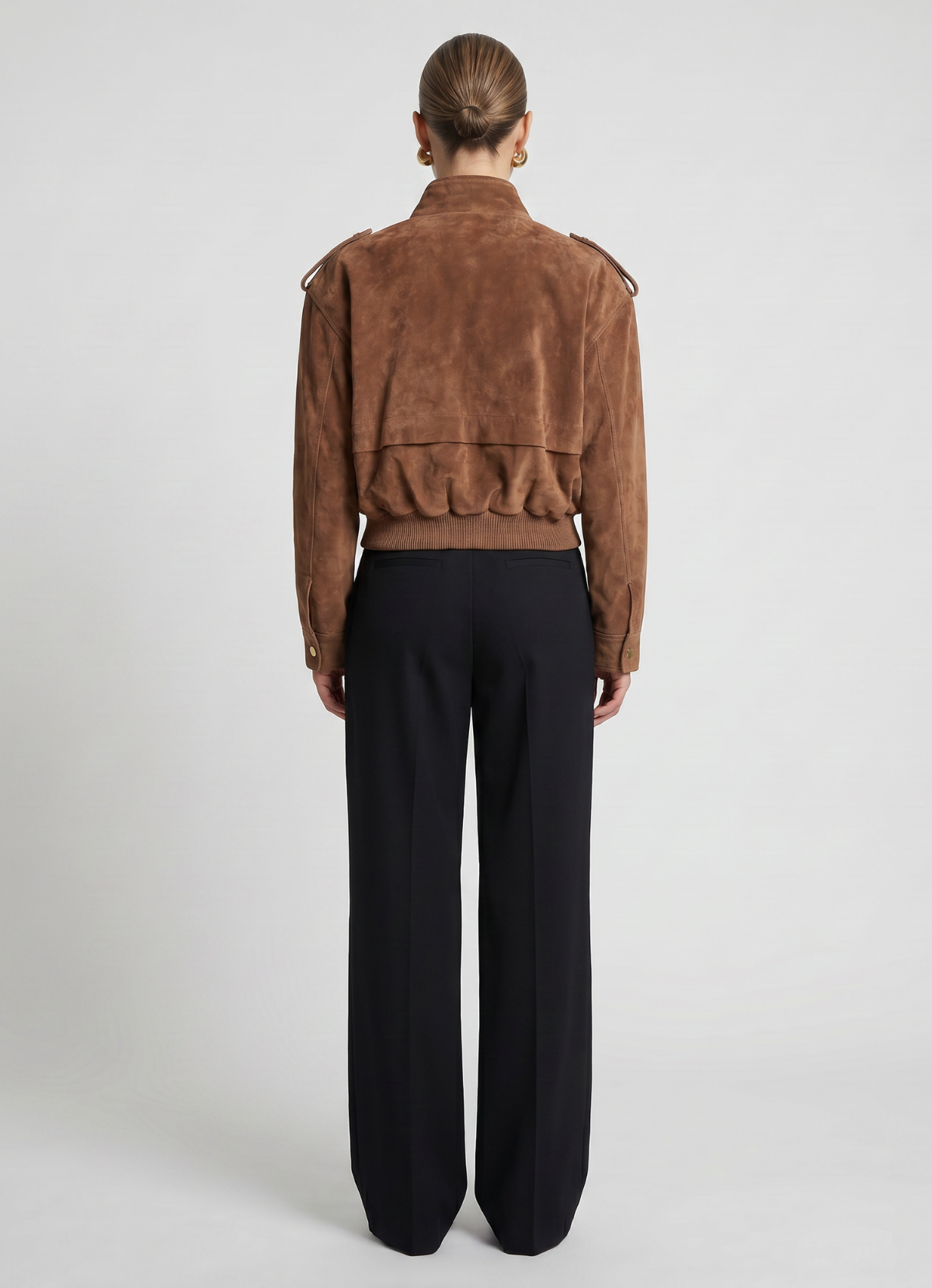 Mocha Suede Cropped Bomber Jacket