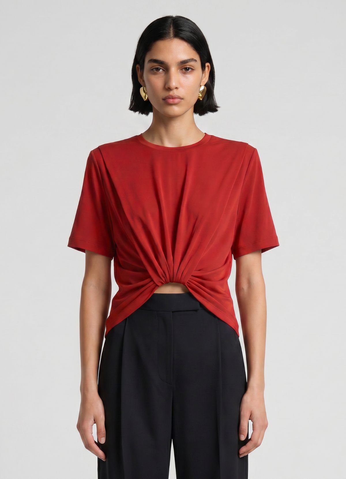 Red Ruched T-Shirt