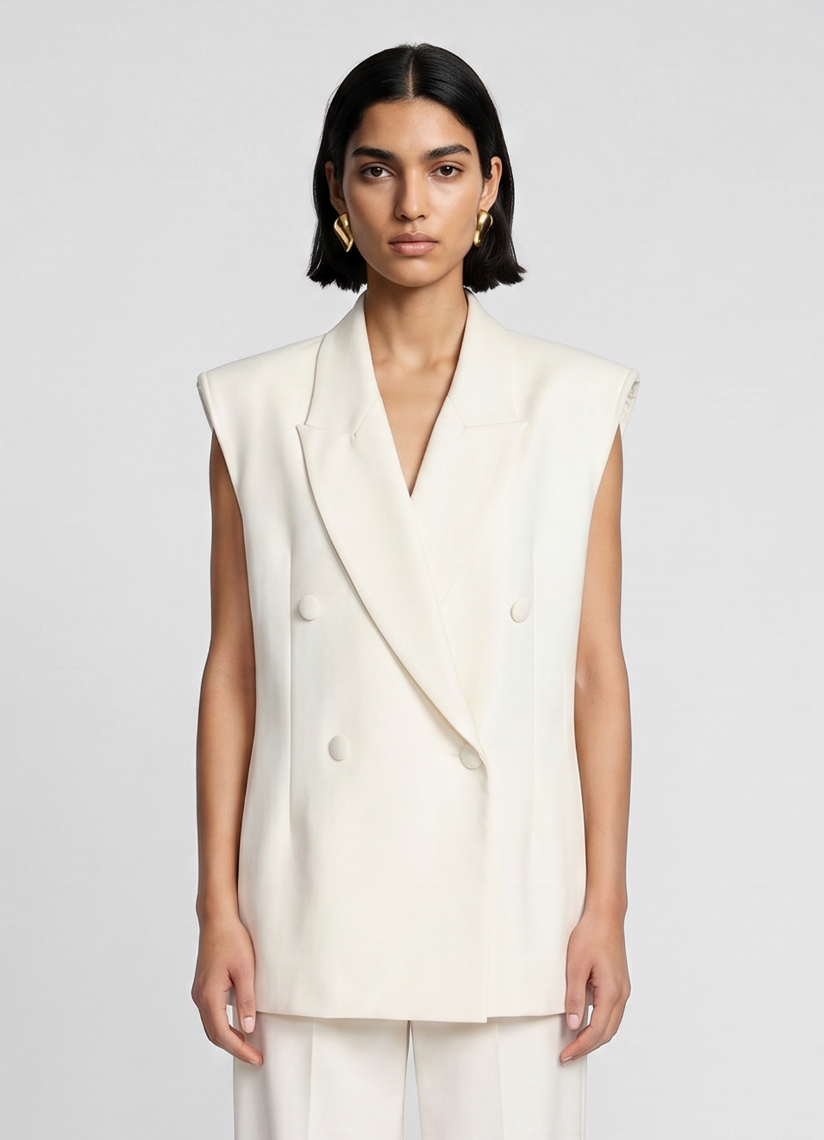 Cream Sleeveless Blazer